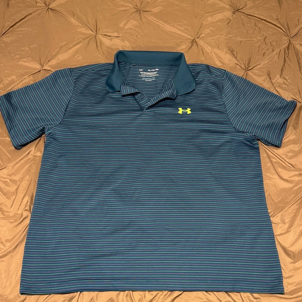Under Armour Men's Teal and Yellow Polo Shirt